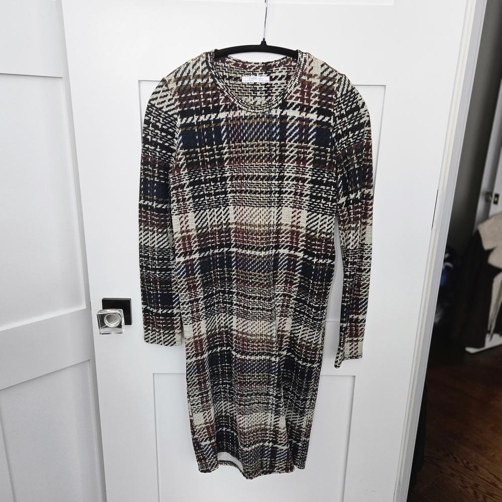 Zara Plaid Fitted Short Dress, Size Small,  Long Sleeves, Thick Material